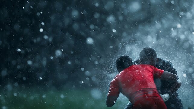 Rugby Players in Heavy Rain
