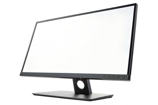 Modern Flat Screen Computer Monitor with Black Stand Isolated on White