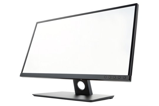 Modern Flat Screen Computer Monitor with Black Stand Isolated on White
