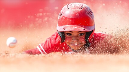 Girl Sliding into Base in Baseball Game
