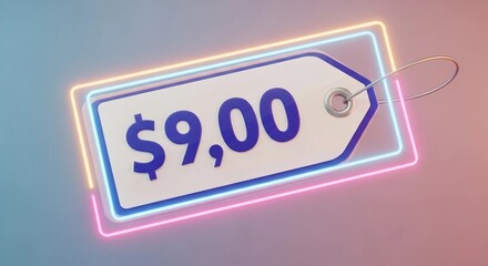 Neon Price Tag Design $9.00 Sale Label Illustration
