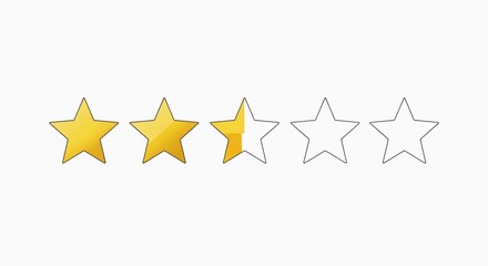 Three and a Half Star Rating Gold and Gray Star Icon Set