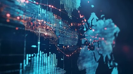 Abstract digital world map with glowing connections and data points, showcasing global connectivity trends - Powered by Adobe