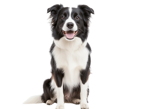Happy Border Collie dog, sitting pose, isolated on transparent PNG