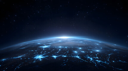 Planet Earth's Embrace: Witness the awe-inspiring curvature of Earth against the infinite backdrop of the cosmos, with shimmering city lights dotting the continents, a true symbol of our home.