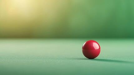 A red billiard ball rests on a green felt surface with soft light