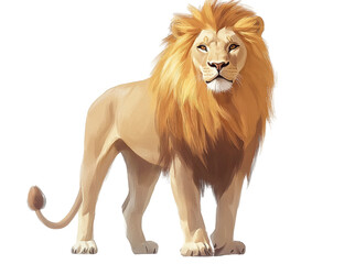Obraz premium Majestic Male Lion, Standing Pose, Isolated on Transparent PNG, Digital Painting