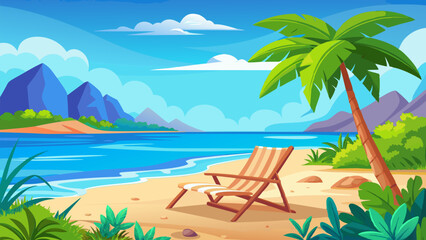 Serene Tropical Beach. Palm Trees. Ocean. and Sandy Shores