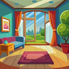 Sunlit Living Room with Garden View. Cozy Interior Design