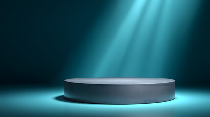 Podium Under Spotlight: A simple, circular podium stands isolated, bathed in the illuminating beams of a single spotlight.