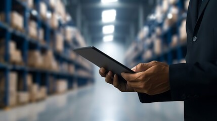 Businessman with Tablet in Modern Warehouse