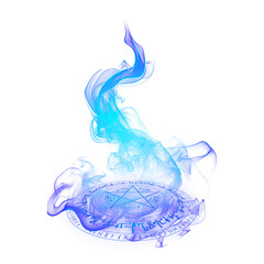 Magic summoning circle with blue flame on transparent background
