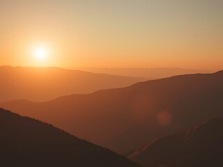 Obraz premium Panoramic Sunrise Mountain Landscape With Vintage Filtered Colors and Retro Effect View