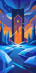 Cosmic Gateway. A Journey Through Abstract Winter Landscape