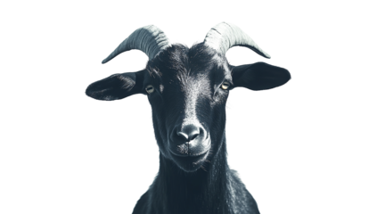 Black Goat Portrait, Serious Expression, Isolated on Transparent PNG