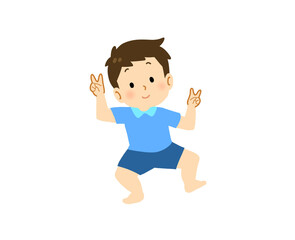 カニのように歩く男の子