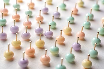 A soft pastel pattern of colorful pushpins creates a gentle and organized visual texture