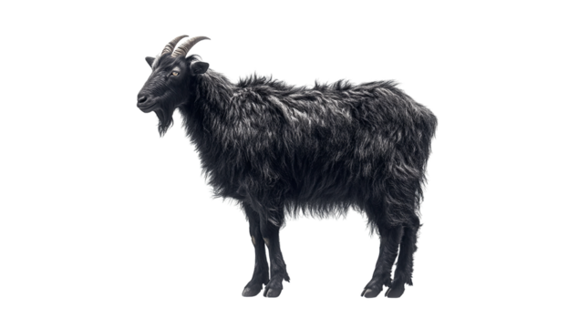 Black Goat, Dramatic Pose, Isolated on Transparent PNG, High-Resolution Image