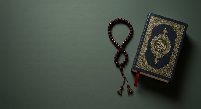 Muslim holy book and prayer beads