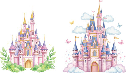 Watercolor Fairy Tale Castles: Enchanting Princess Palace Collection