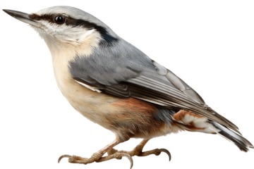White-breasted nuthatch bird perched on tree trunk - high resolution wildlife photography with transparent background for easy cutout