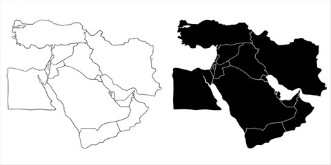 Middle East Asia Doodle map vector two Styles sketch illustration © Dear