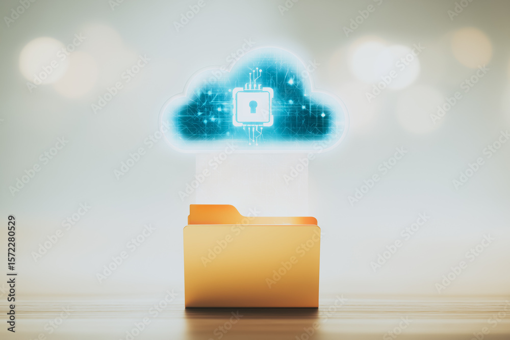 Poster digital fortress: secure cloud data storage concept. a visual metaphor depicting data security, emph