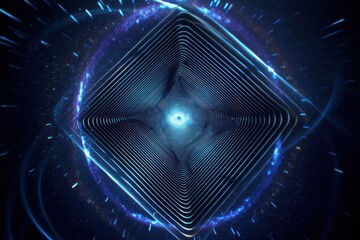 3D LED panel with cosmic dust and radiant light trails weaving through the design.