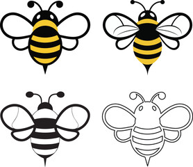 Simple Bumblebee Art Set – Yellow and Black Honey Bee Vector on Transparent Background