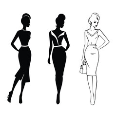 Female silhouettes in stylish business attire, posing confidently in a professional setting.