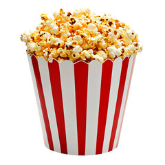 Buttery Popcorn in Red Striped Bucket, Isolated on Transparent PNG