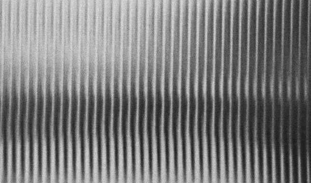 Slatted glass background black and white color. Fluted texture with fine grain, soft blur. Modern abstract blurred background for digital design, banners, web visuals, branding projects.