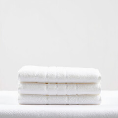 Stack of Clean White Towels on Soft Surface with Minimal Background