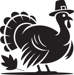 Turkey Wearing Pilgrim Hat Silhouette Thanksgiving Clipart