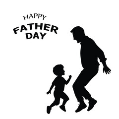 Happy Father's Day silhouette of a father and son in casual clothing, jumping/playing in a loving interaction. Father and son, outdoors. Silhouette, Happy Father's Day