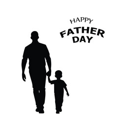 Father and son silhouette walking hand-in-hand on Happy Father's Day. Silhouette of a father and son walking together on a blank background.