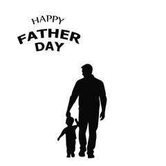 Father and child silhouette walking together on Happy Father's Day. Adult male and young child holding hands in casual attire on a blank background.