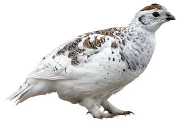 High resolution ptarmigan bird isolated on transparent background in detailed PNG style ideal for creative wildlife cutout designs, digital nature art projects, and graphic compositions