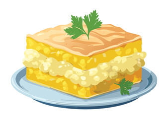 Layered Yellow Cake White Cream Topping - Vector Illustration