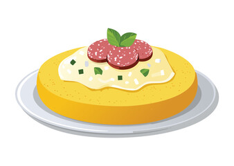 Yellow Polenta Dish Fresh Herb Topping - Vector Illustration