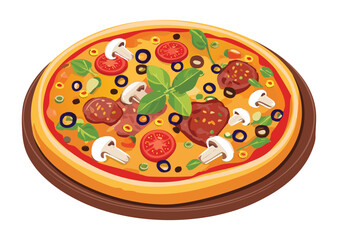 Delicious Round Pizza Variety Ingredients - Vector Illustration