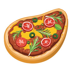 Classic Pizza Rosemary Olive Tomato - Vector Illustration