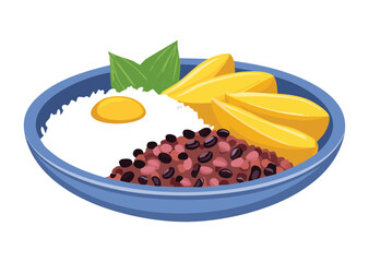Rice Beans Egg Blue Bowl Mango - Vector Illustration
