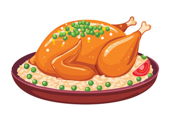 Roasted Chicken Rice Peas Dinner - Vector Illustration