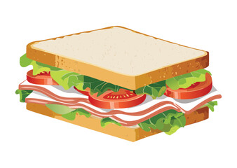 White Bread Sandwich Side View Meal - Vector Illustration