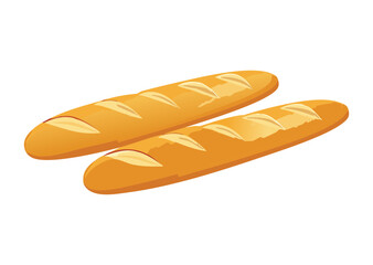 Pair of Golden Baked Baguette Breads - Vector Illustration