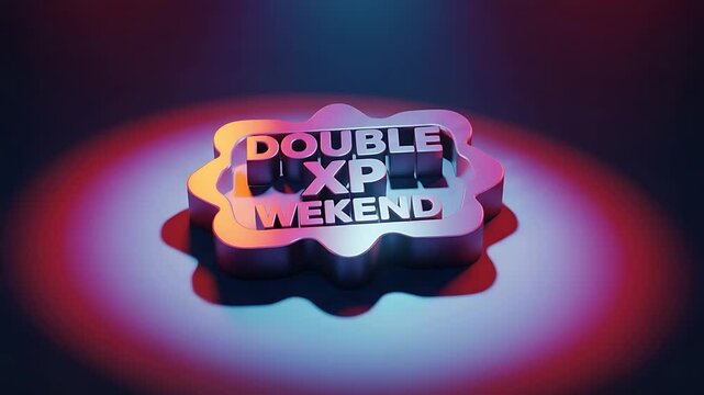 Colorful 3D logo design featuring the text 'DOUBLE XP WEEKEND' illuminated in a vibrant setting