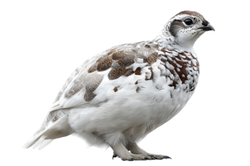 High resolution ptarmigan bird isolated on transparent background in detailed PNG style ideal for creative wildlife cutout designs, digital nature art projects, and graphic compositions
