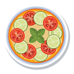 Fresh Salad with Tomato and Cucumber - Vector Illustration