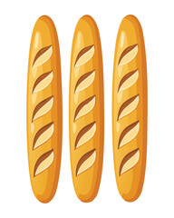 Three Golden Baked Baguette Breads - Vector Illustration